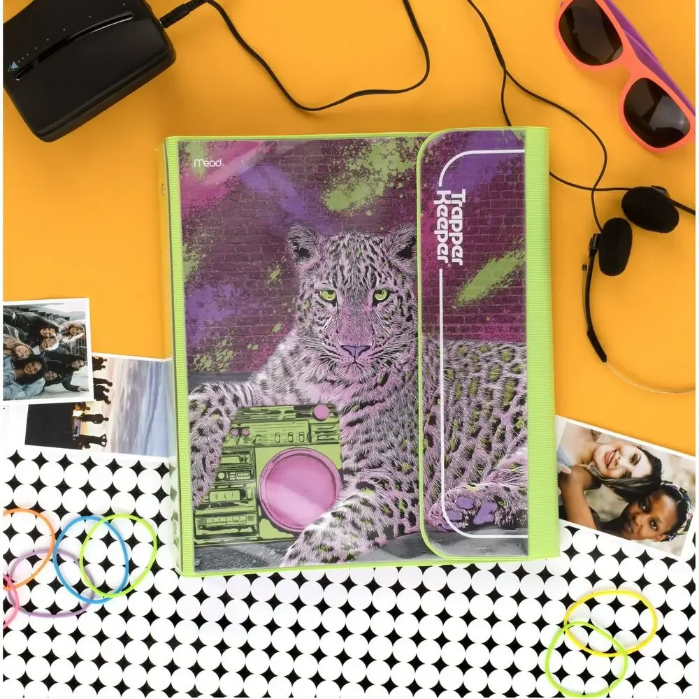 Mead Trapper Keeper Neon 90s Retro Cheetah Boombox Lisa Frank Binder/Folders-NEW